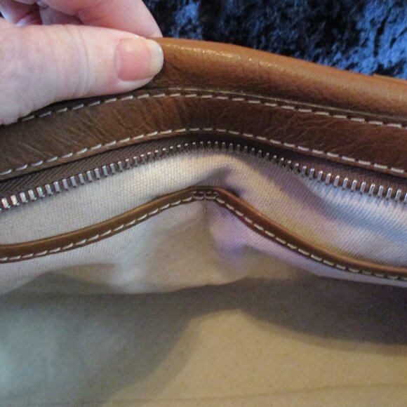 Vintage Michael Kors Cognac Brown Leather Top Handles Handbag w/Buckle Accents - Picture 7 of 11